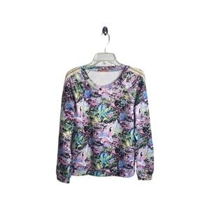 Lulumari women Long sleeve floral and beaded with gold accents size Large blouse